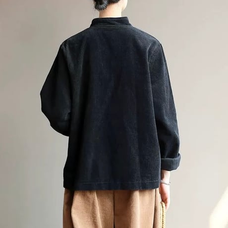 中華風コーデュロイジャケット × 黒兎