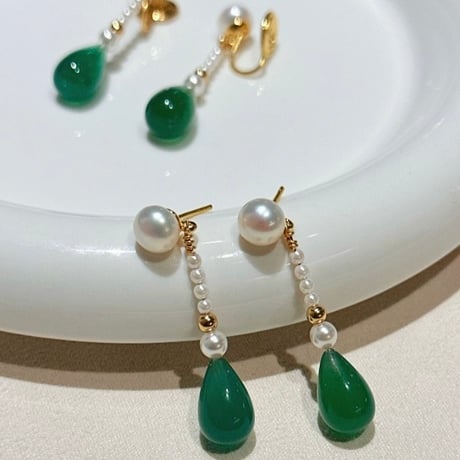 薄荷 × 瑪瑙ピアス/イヤリング