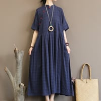 格子 × ゆったりチャイナワンピ