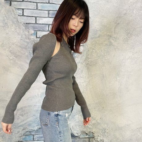 中華風重ね着ニット × グレー