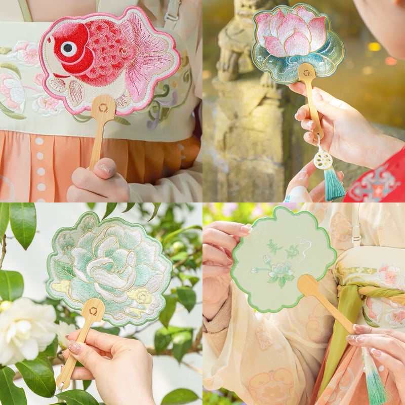 中華風ミニ刺繍うちわ × 3色 | Jmei