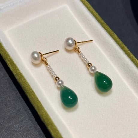 薄荷 × 瑪瑙ピアス/イヤリング