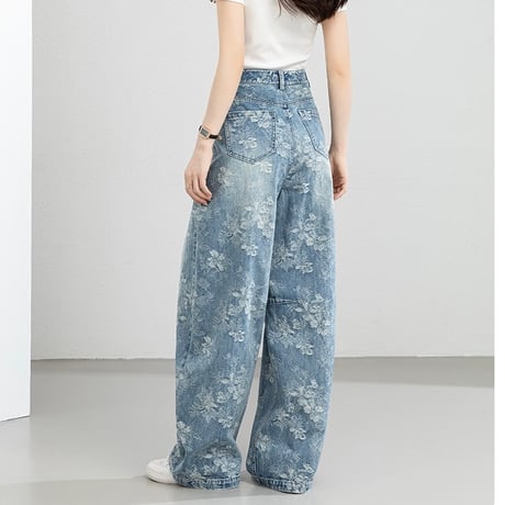 花柄ワイドデニムパンツ