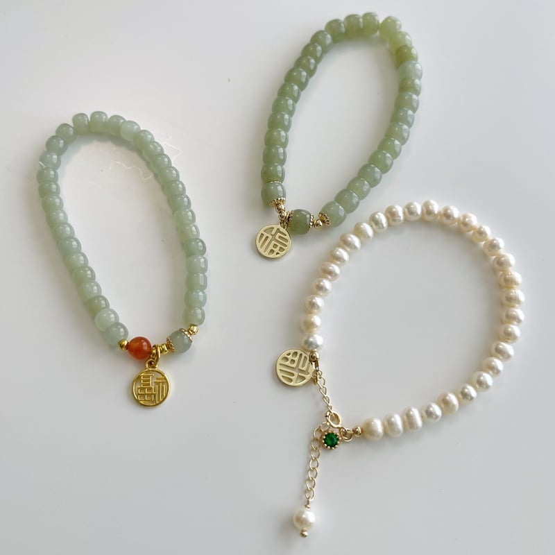 福至心灵】和田玉 × 瑪瑙ブレスレット | Jmei 