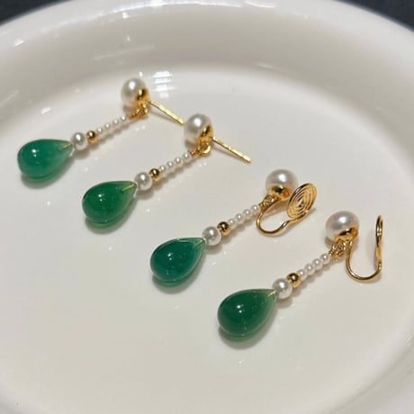 薄荷 × 瑪瑙ピアス/イヤリング