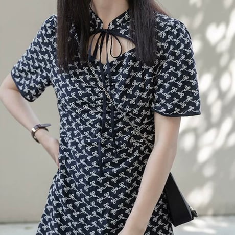 中華リボン × Aラインワンピ