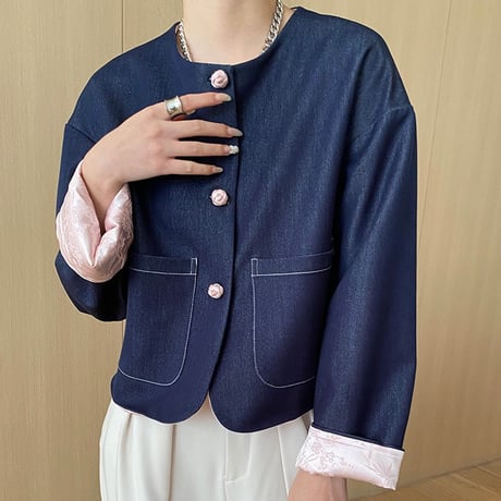 デニム × 中華風ジャケット
