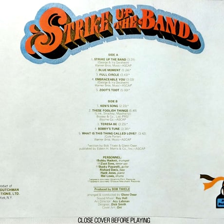 【LP】Bobby Hackett With Zoot Sims , Bucky Pizzarelli / Strike Up The Band