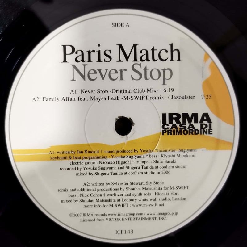 アナログ レコード　Paris match never stop IRMA 12】Paris Match / | MeraMera Records