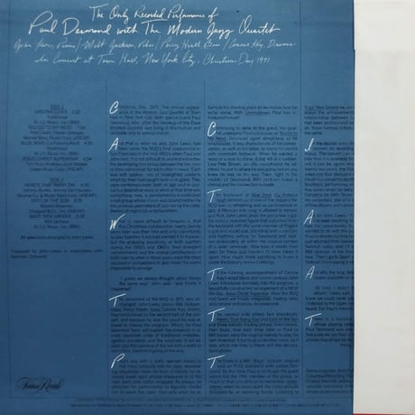【LP】  Paul Desmond With Modern Jazz Quartet / The Only Recorded Performance