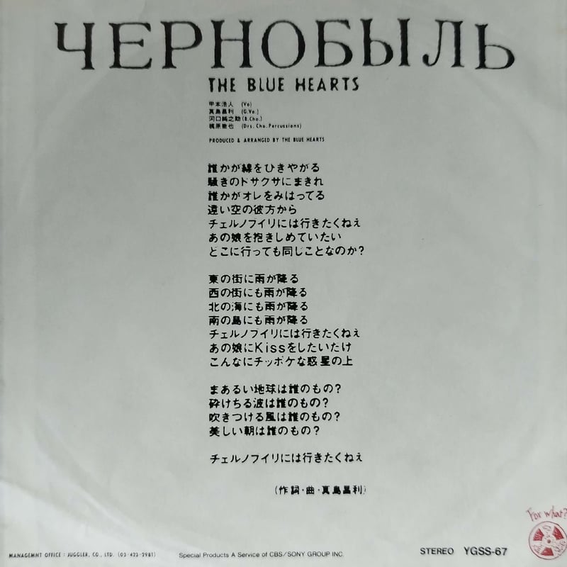 ブルーハーツ　7インチ ブルーハーツのテーマ　チェルノブイリ Amazon.co.jp: ブルーハーツのテーマ: ミュージック