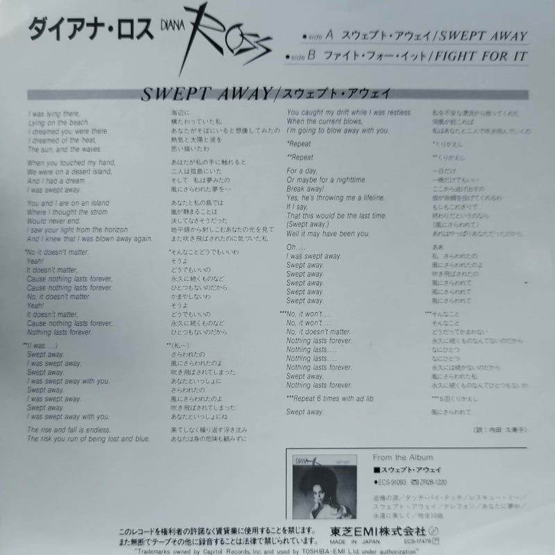 7】Diana Ross / Swept Away | MeraMera Records