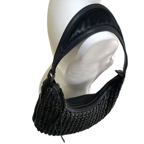 Black Calf Hair Strap Bag
