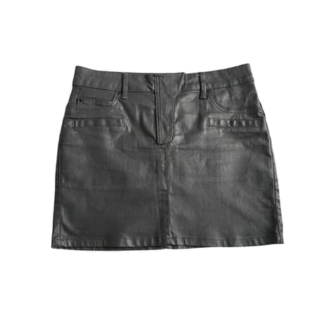 Black Coated Denim Skirt
