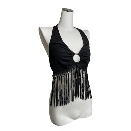 O-Ring Fringe Halter Top