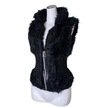 Black Fur Zip-up Vest