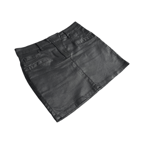 Black Coated Denim Skirt