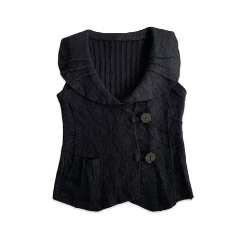 Black Big Collar Wool Vest