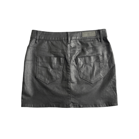 Black Coated Denim Skirt