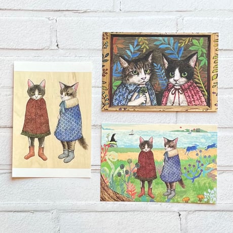 猫野ぺすか　猫の焼き絵作品ポストカード「遊遊と心心」