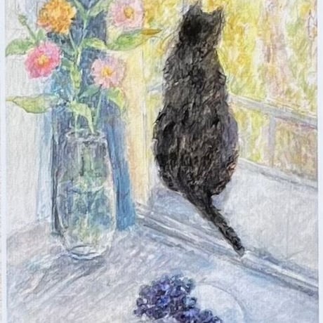 Čimi Cat painter 黒猫ポストカード