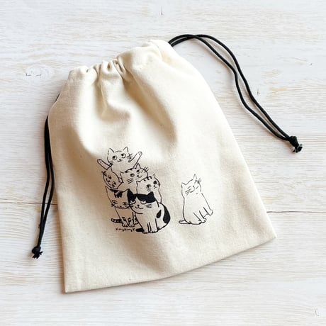 【韓国雑貨】猫のイラスト巾着