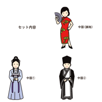 イラスト・中国の民族衣装3種類セット Illustration of 3 types of Chinese folk costumes