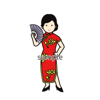 イラスト・世界の民族衣装（中国・女性①・チャイナドレス）Folk costumes of the world (China, Female ①, Chinese dress)