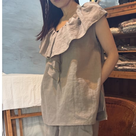 85093 麻frill-tops：French-sleeve
