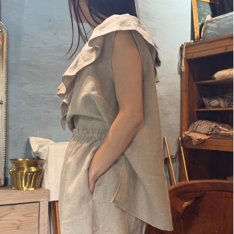 85093 麻frill-tops：French-sleeve