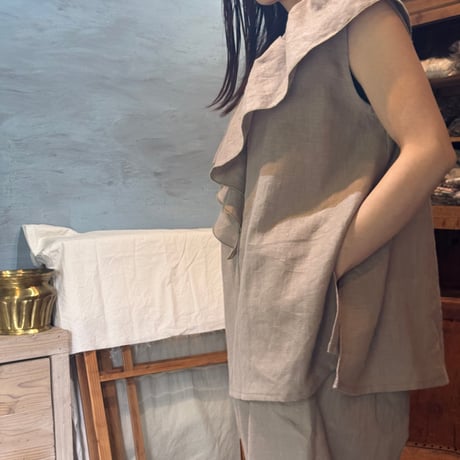85093 麻frill-tops：French-sleeve