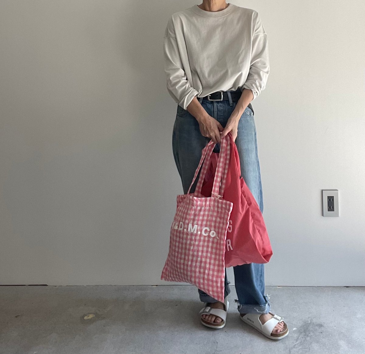 美品　R&D.M.Co- LINEN CHECK BAG リネンチェックバッグ R&D.M.CO- LINEN GINGHAM CHECK TOTE BAG | ANOUCK