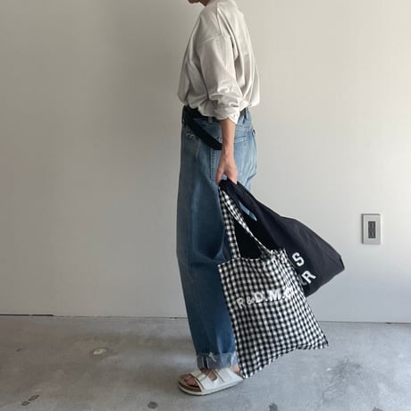 R&D.M.CO- LINEN GINGHAM CHECK TOTE BAG