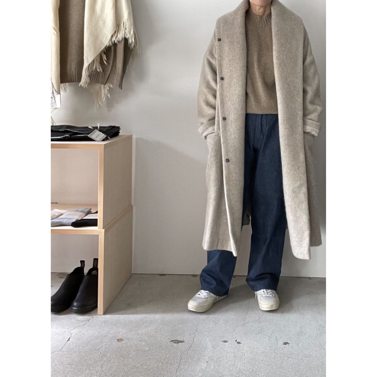 Honnete Shaggy Twill ショールカラーワイドコート