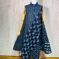希少＊備後＆久留米絣等でスタンドカラーテントラインワンピースＭ〜Ｌ