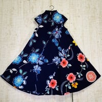数種類の花柄浴衣で立ち襟＆フレンチ袖テントライン・美ラインワンピースＭ～Ｌ