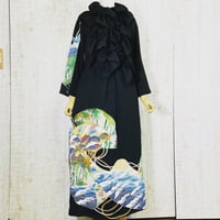 扇に松竹模様刺繍正絹黒留袖ロングワンピースＭ～Ｌ＆ギャザーストール