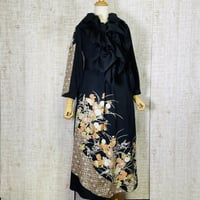 金彩菊桔梗亀甲模様箔置き正絹黒留袖ワンピースＭ～Ｌ＆ギャザーストール