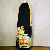 オーダー＊牡丹模様刺繍正絹黒留袖ホルターネックワンピＬ～ＬＬ＆ギャザーストール