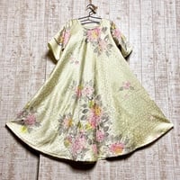 オーダー＊正絹手描き紫陽花ろうけつ染め付け下げで半袖裏地付きテントライン＆美ラインワンピースＭ～Ｌ