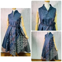 青系数種類の正絹大島紬で立ち襟テントラインワンピースＭ〜Ｌ