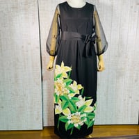 持ち込みオーダー＊豪華刺繍紫陽花正絹黒留袖ボリューム袖ロングワンピースＬ～ＬＬ