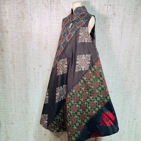 オーダー＊数種類の大島紬で立ち襟テントライン・美ラインワンピースＬ～ＬＬ