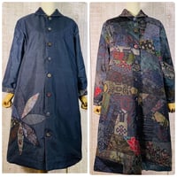 大島紬継ぎ接ぎパッチワーク＊ブロッキングリバーシブルロングコートＬ～ＬＬ