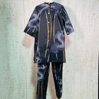持ち込み＊反物オーダー＊山本寛斎＊龍柄浴衣地前開きヨークカラーオーバーブラウスとズボンＭ～Ｌ