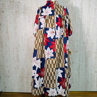 持ち込み＊紅葉＆矢羽根文様浴衣反物立ち襟ヨーク切り替え前開きパフ袖ワンピースＭ～Ｌ