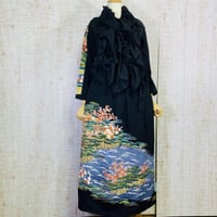 金彩寺院風景正絹黒留袖ワンピースＭ～Ｌ＆ギャザーストール