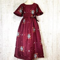大正ロマン＊アンティーク絣柄銘仙マキシ丈フレアー袖ワンピースＭ～Ｌ＆ベルト