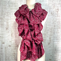 希少＊ボルドー正絹植物柄出し絞りふわふわ＆ひらひらギャザーストール