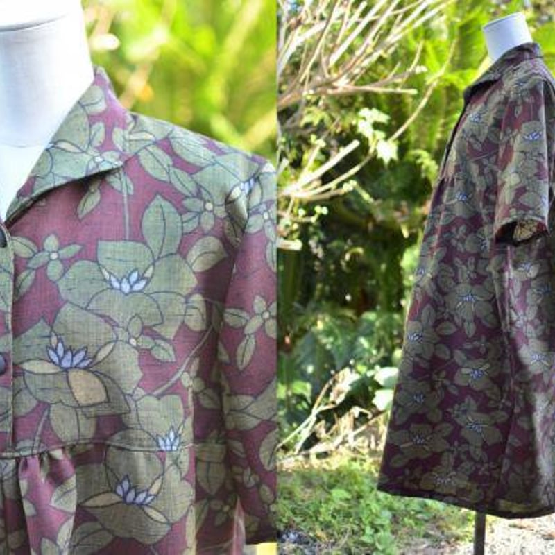 花柄紬でショールカラーギャザーワンピースL～LL | うさくんの着物